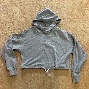 Sage green cropped tie front hoodie